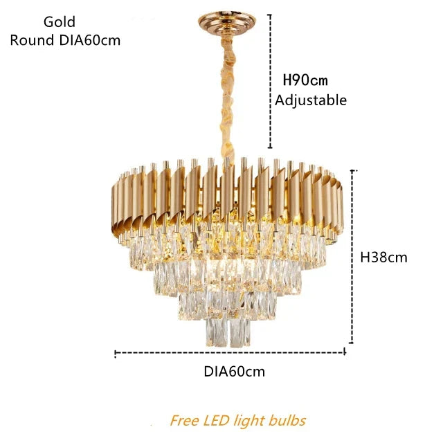 مصباح تعليق LED من DecorBites™ ذهبي كريستالي: مصباح تعليق فاخر عصري لغرفة المعيشة والمطعم