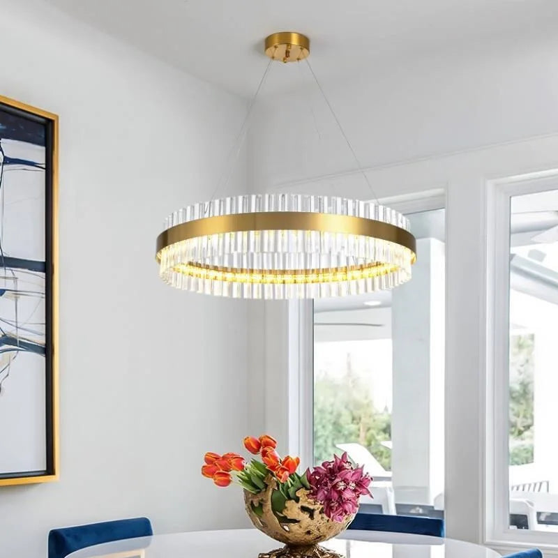 DecorBites™ ثريا كريستال ذهبية: إضاءة LED فاخرة وعصرية لغرفة الطعام والمعيشة وغرفة النوم