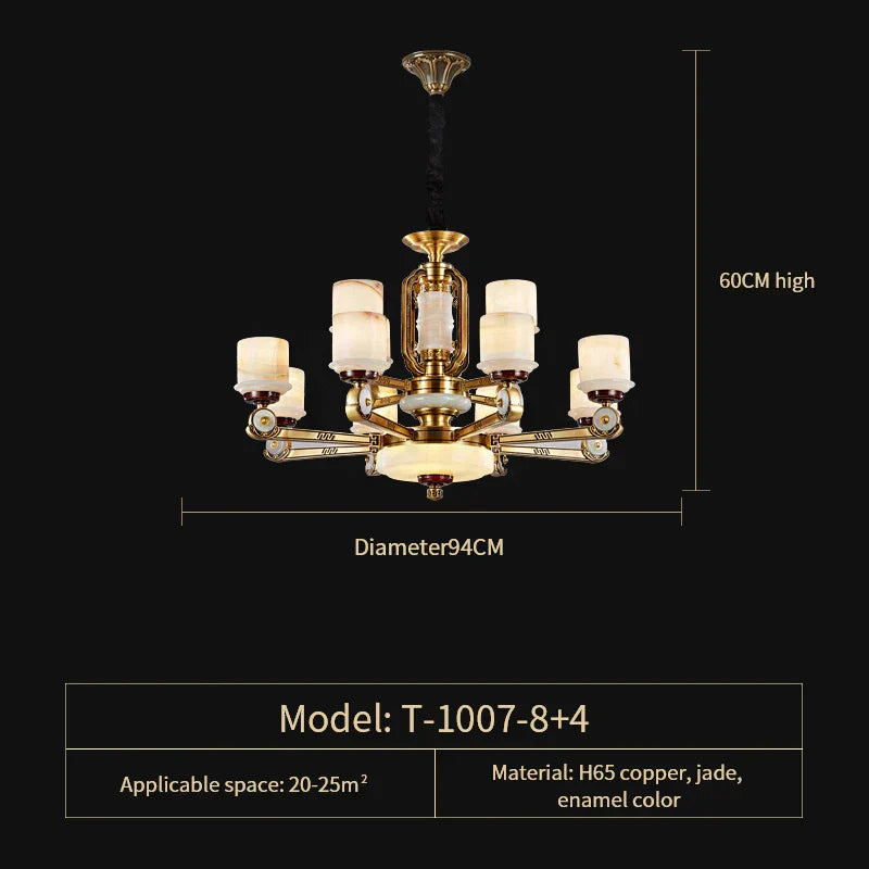 DecorBites™ All Copper Jade Chandelier, Modern Chinese Style for Living Room, Bedroom, Dining Room.