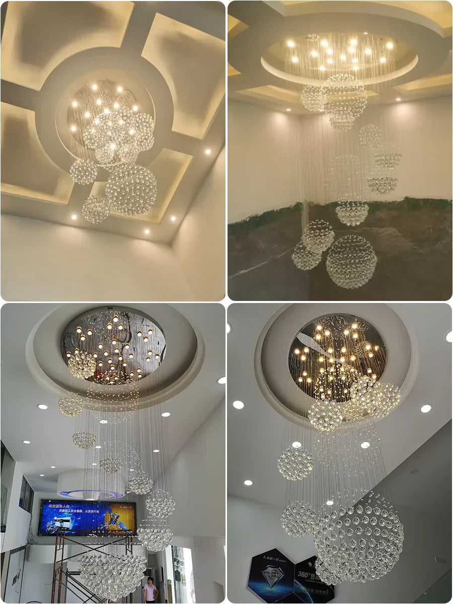 DecorBites™ Crystal Ball Chandelier: Modern LED Spiral Pendant Light for Staircase, Living Room, Lobby