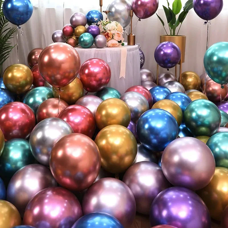 DecorBites™ 12-Inch Metal Latex Confetti Balloon Set for Wedding, Birthday, Party Decorations