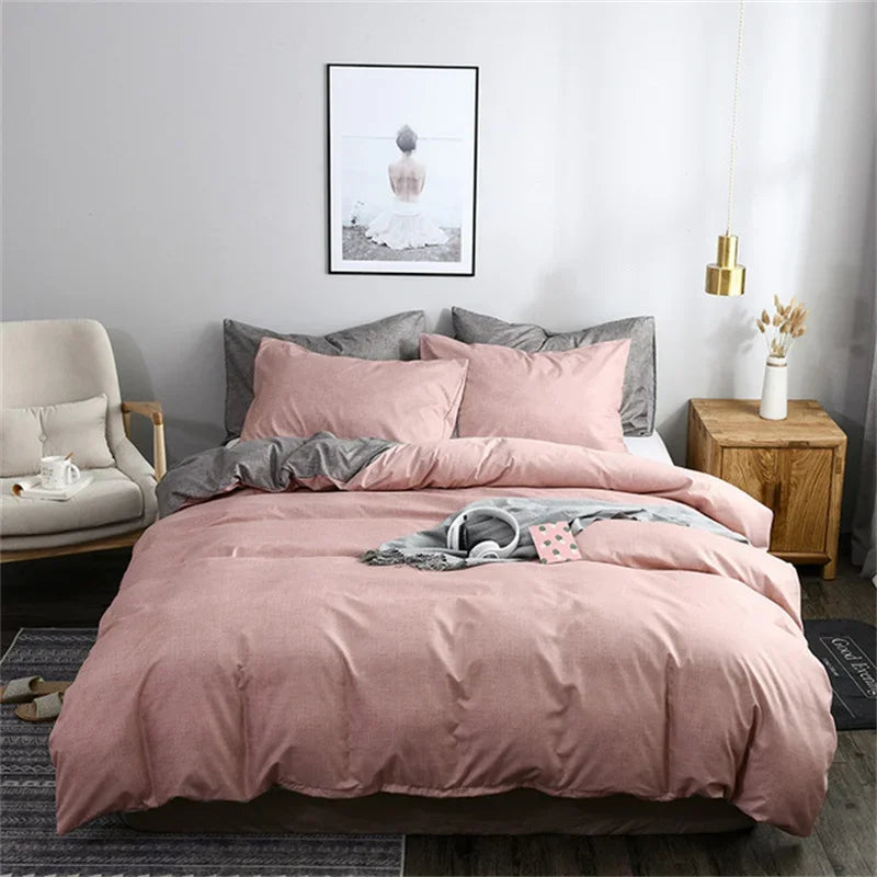 DecorBites™ King Size Duvet Cover Set - Soft Grain Polyester, Plain Design - Queen Bedding