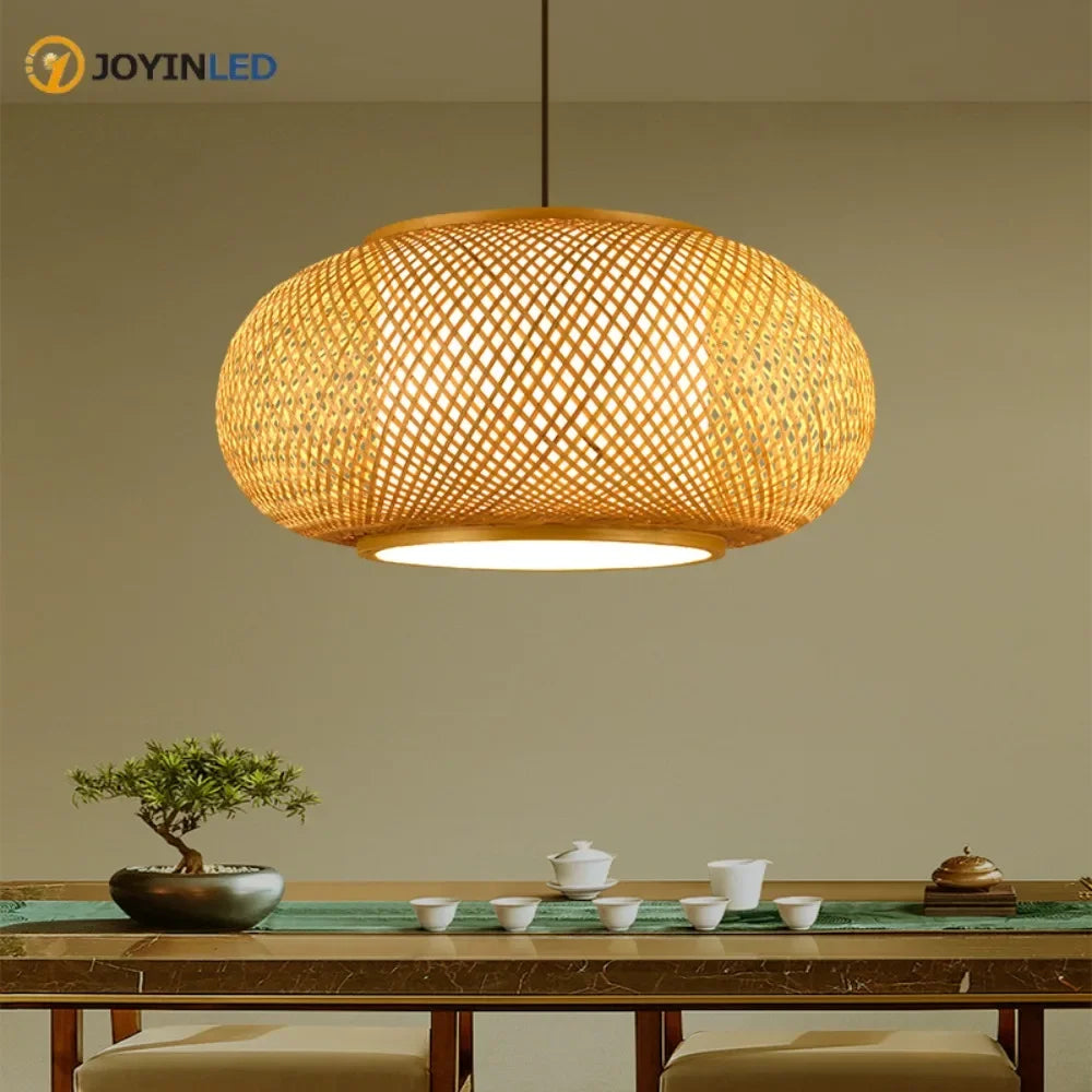 Japanese Bamboo Woven Lantern Pendant Light