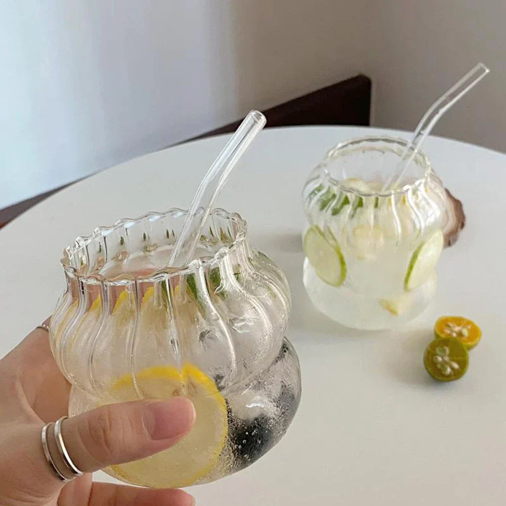 DecorBites™ 650ml Latte Ribbed Cocktail Glass Set, Nordic Style Phnom Penh Water Juice Cup