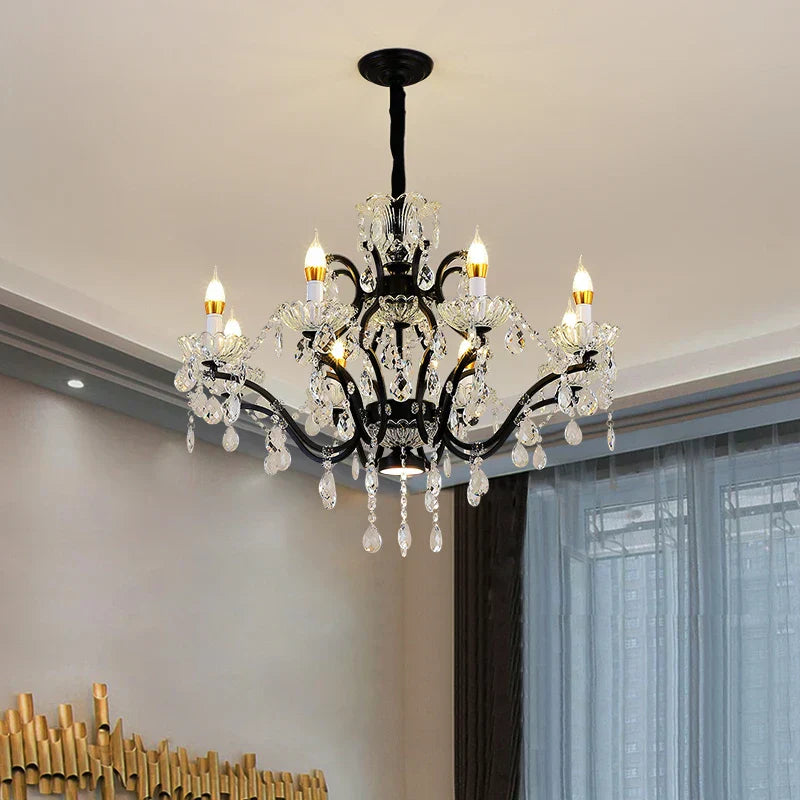 DecorBites™ Crystal Candle Chandelier Lighting: Black Pendant Lamps for Dining Kitchen & Farmhouse