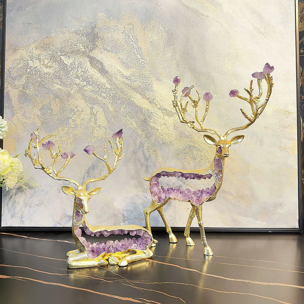 DecorBites™ Amethyst Deer Statue | Simulated Crystal Animal Sculpture for Home Décor