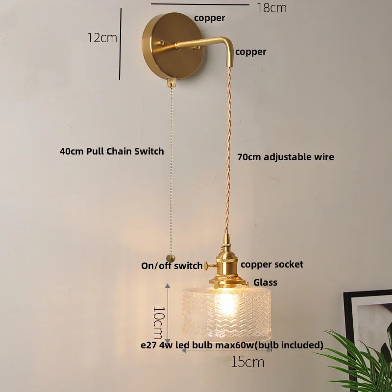 مصباح حائط DecorBites™ زجاجي شفاف LED مع مفتاح سحب لسلسلة الديكورات العصرية