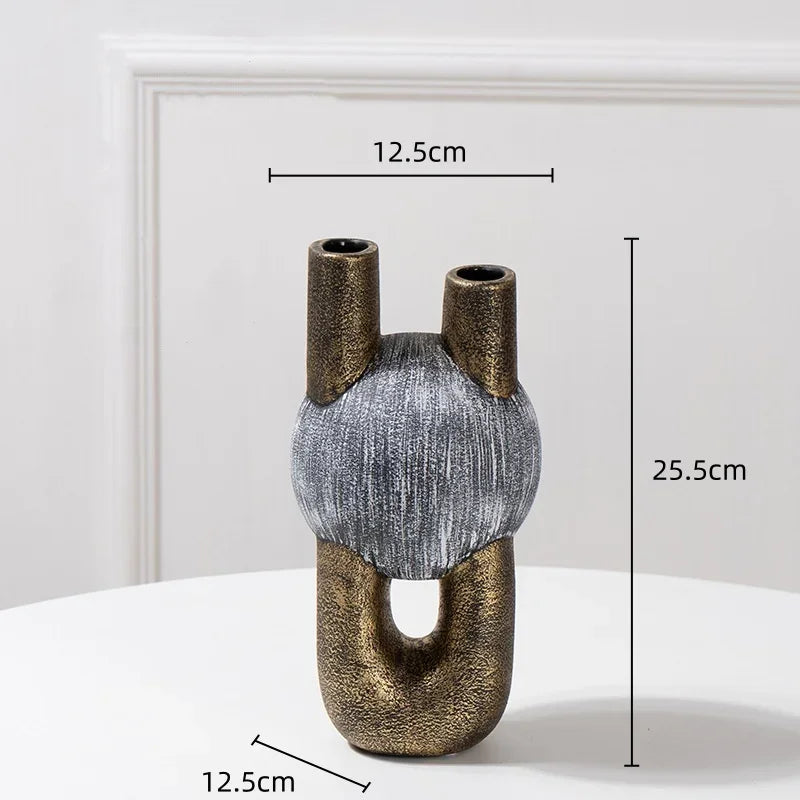 فازة سيراميك DecorBites™ بخطوط ذهبية ونمط هندسي - ديكور منزلي لتنسيقات الزهور المجردة