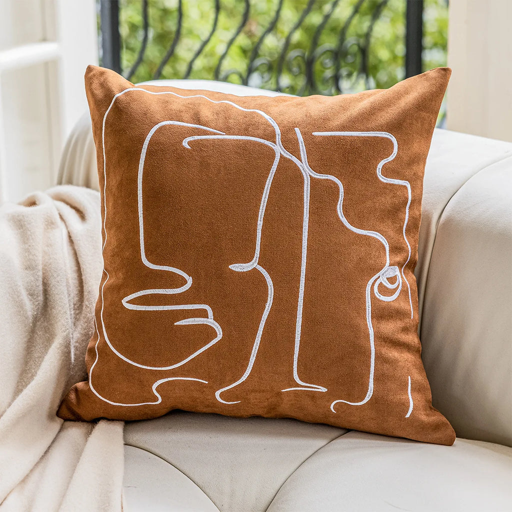 DecorBites™ Geometric Embroidery Plush Cushion Cover Brown Decorative Sofa Pillow Case