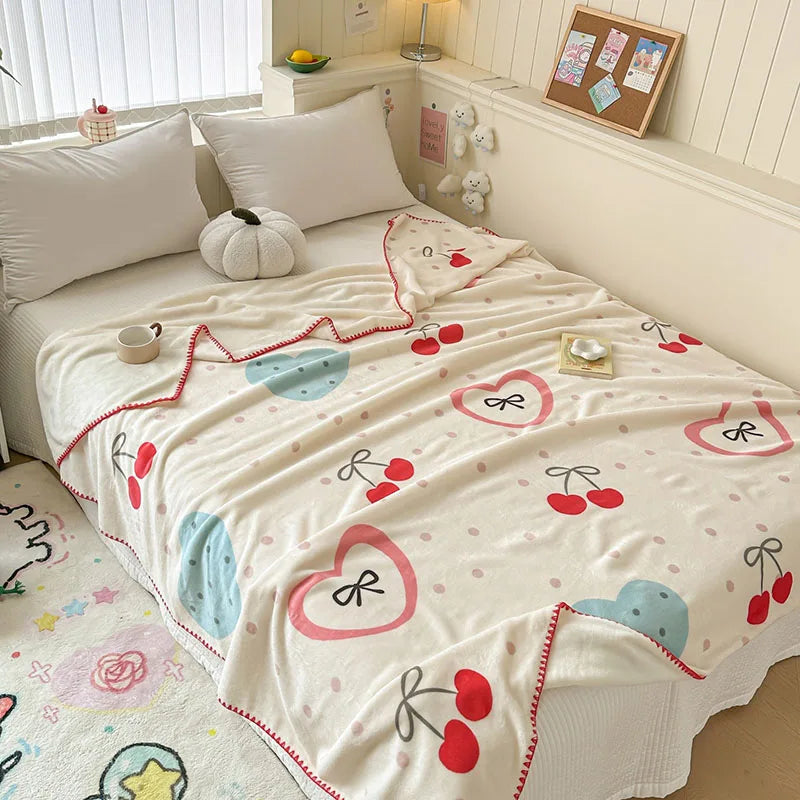 DecorBites™ Cozy Milk Velvet Blanket: Cute Pattern, Warm, Multi-Functional Sofa & Travel Shawl