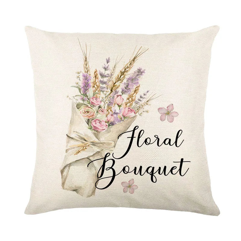 غطاء وسادة كتان DecorBites™ بتصميم زهرة اللافندر لأريكة السيارة، ديكور غرفة المعيشة، غطاء وسادة مزخرف