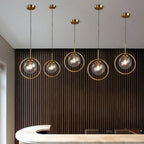 Modern Glass Globe Pendant Light With Gold Ring
