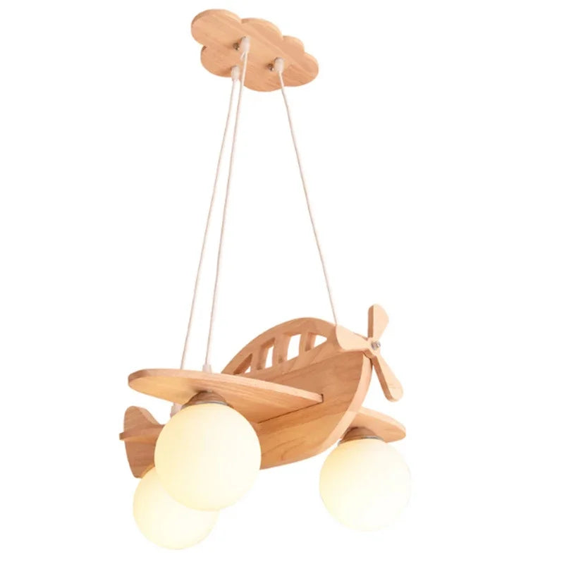 DecorBites™ ثريا طائرة خشبية للأطفال، مصابيح سقف معلقة على شكل طائرة لغرفة الأطفال بإضاءة LED