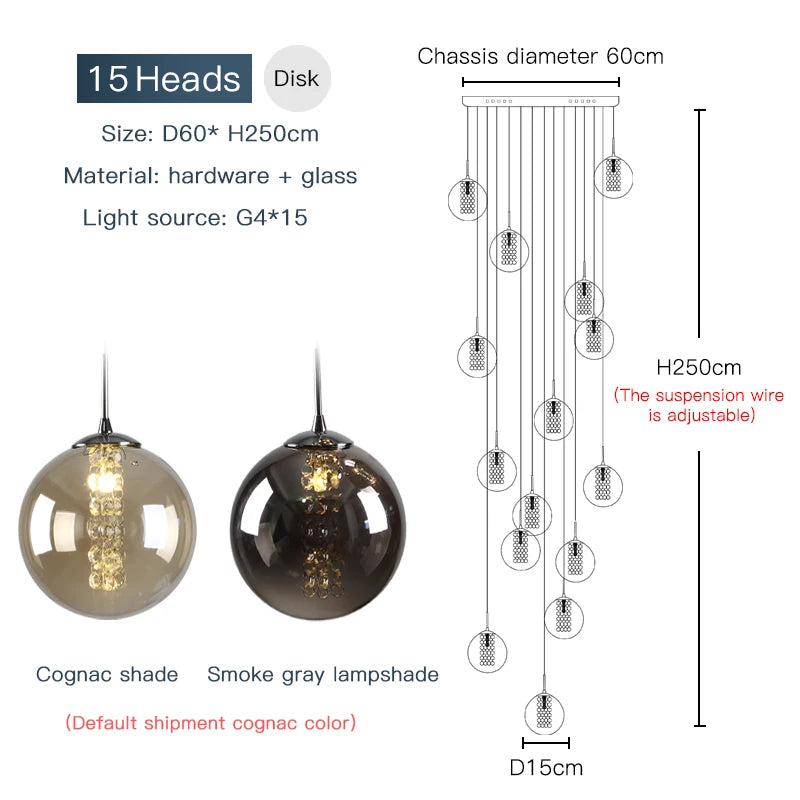Modern Spiral Glass Ball Pendant Chandelier