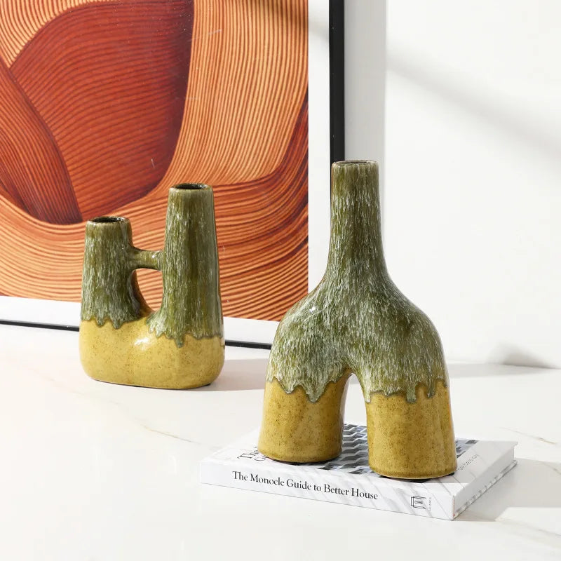 DecorBites™ Abstract Kiln-changing Glaze Ceramic Vase for Home Decor and Floral Arrangement