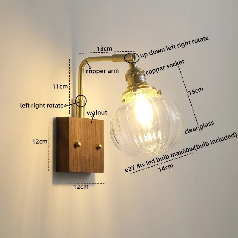 DecorBites™ Clear Glass LED Wall Sconce Walnut Copper Modern Stair Light Fixtures