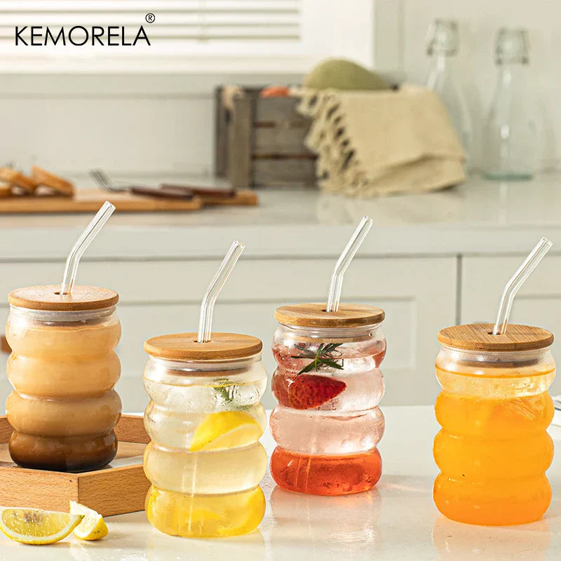 DecorBites™ Creative Glass Cup Set with Lid and Straw - Perfect for Parties