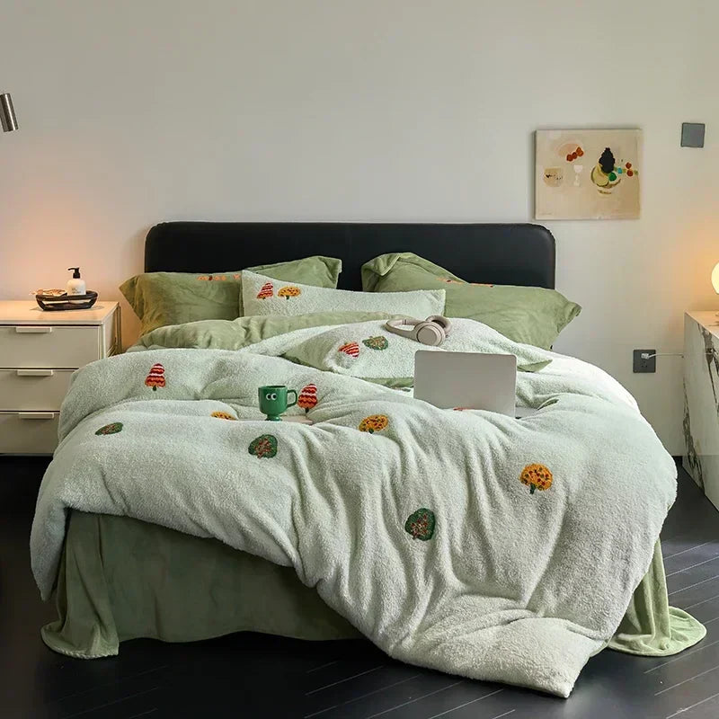Parure de couette d'hiver DecorBites™ entièrement mate en velours et fourrure pour grand lit, couverture chaude et moelleuse