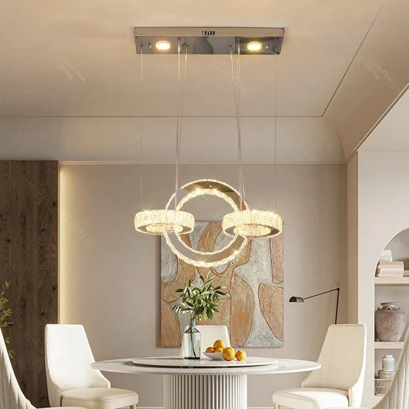 DecorBites™ Crystal LED Circle Rings Chandelier for Bedroom, Villa, Stair - Luxury Pendant Light