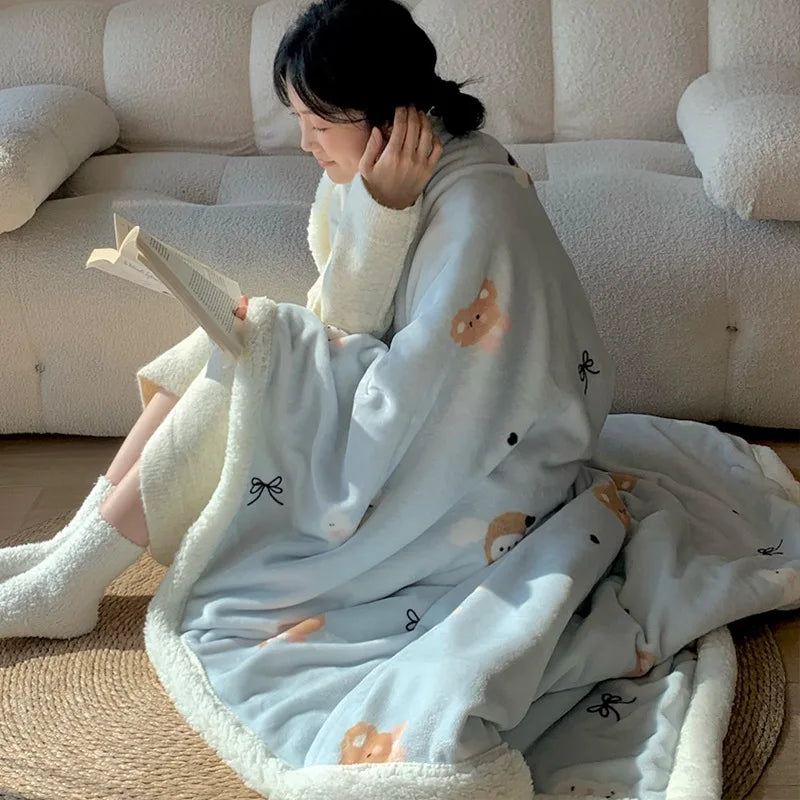 بطانية قطيفة كورية بتصميم كرتوني من ديكور بايتس™، غطاء أريكة ناعم للقيلولة للمنزل والسكن الجامعي