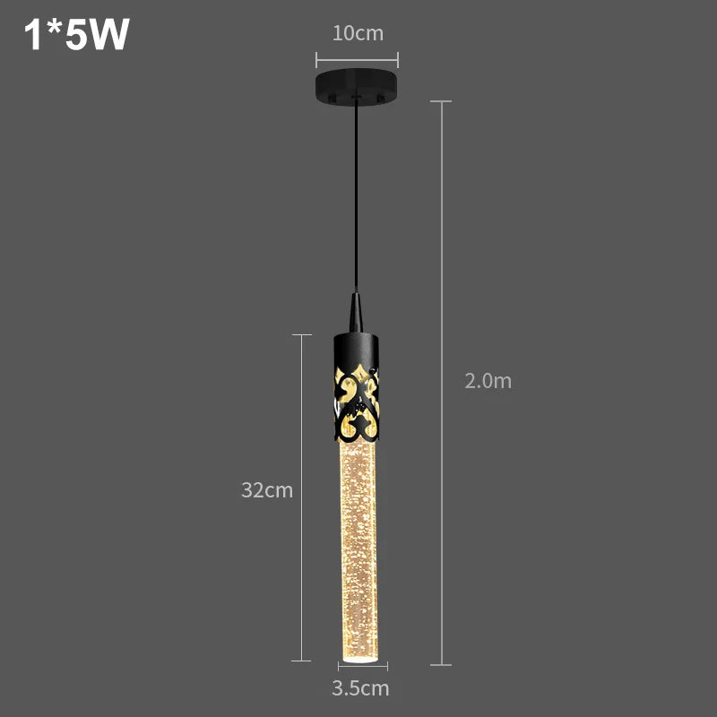 Modern Crystal Rod Pendant Light in Black or Gold