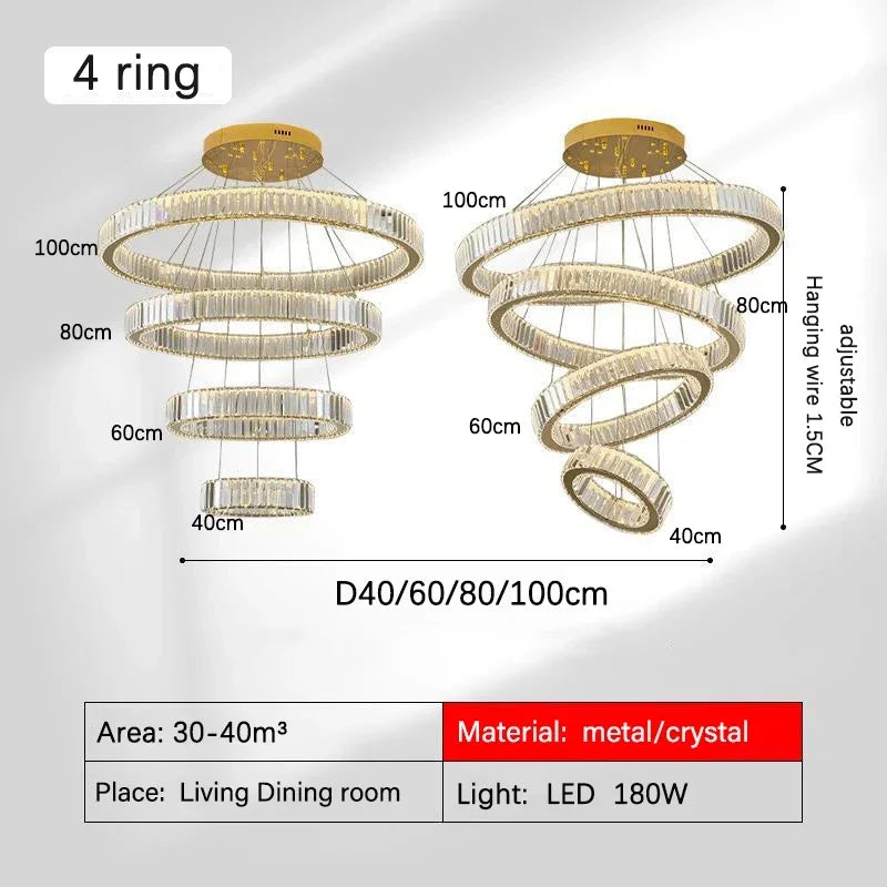 ثريا كريستال ذهبية من DecorBites™: هالة إضاءة LED فاخرة وعصرية بتصميم نورديك لغرفة المعيشة