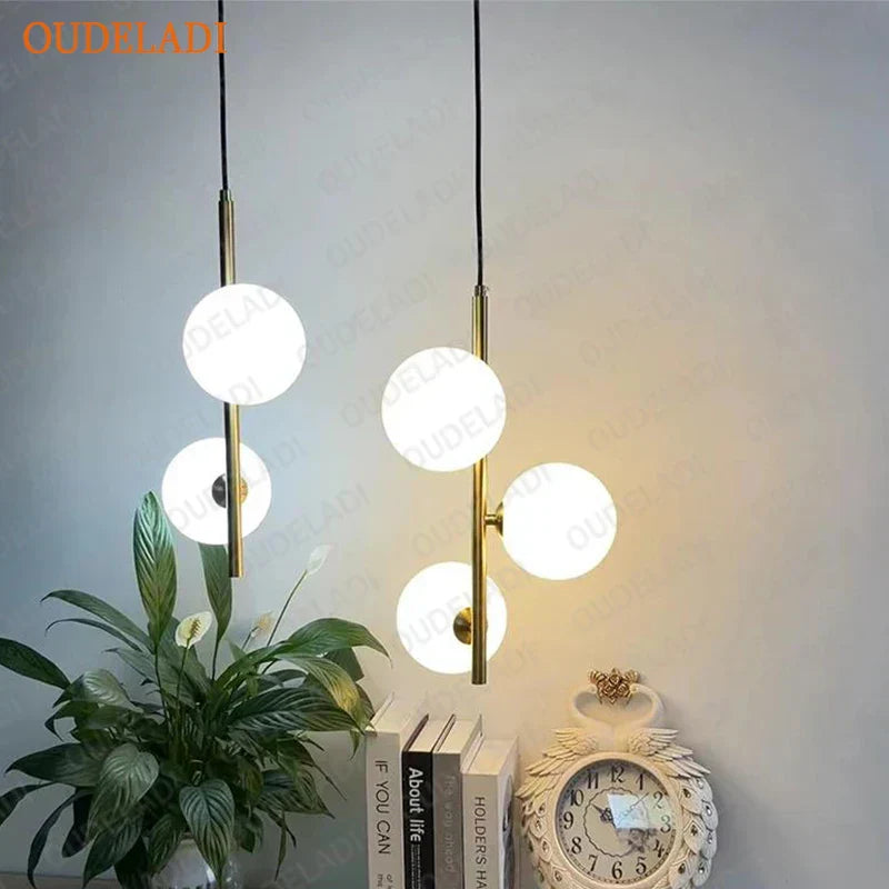 DecorBites™ Glass Ball LED Pendant Light Brass Black Modern Decor Fixture