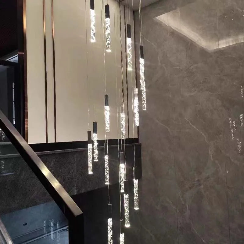 DecorBites™ Crystal LED Chandelier: Modern Luxury Staircase & Living Room Hanging Lamp