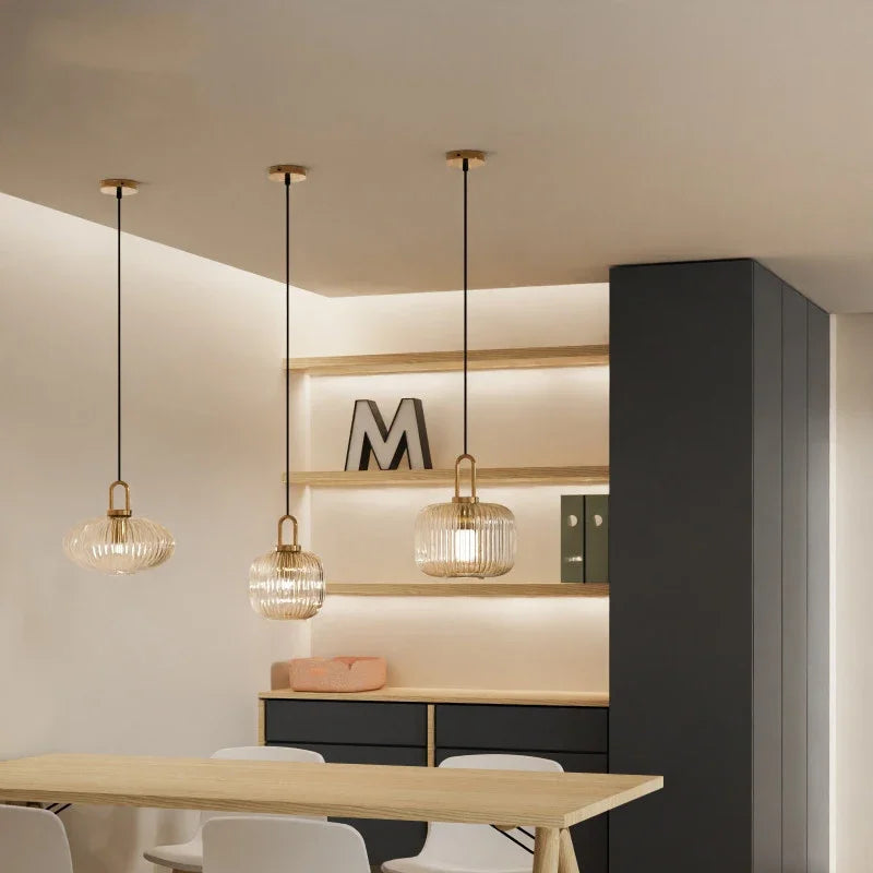 DecorBites™ مصباح معلق زجاجي ياباني: مصباح LED حديث على الطراز الاسكندنافي لغرفة النوم والديكور المنزلي