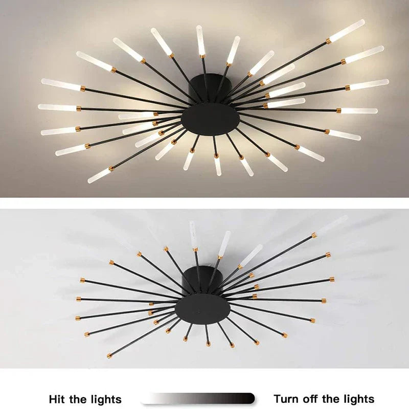 ثريا الألعاب النارية LED من DecorBites™: مصباح سقف عصري لديكور المنزل، إضاءة مطبخ سوداء