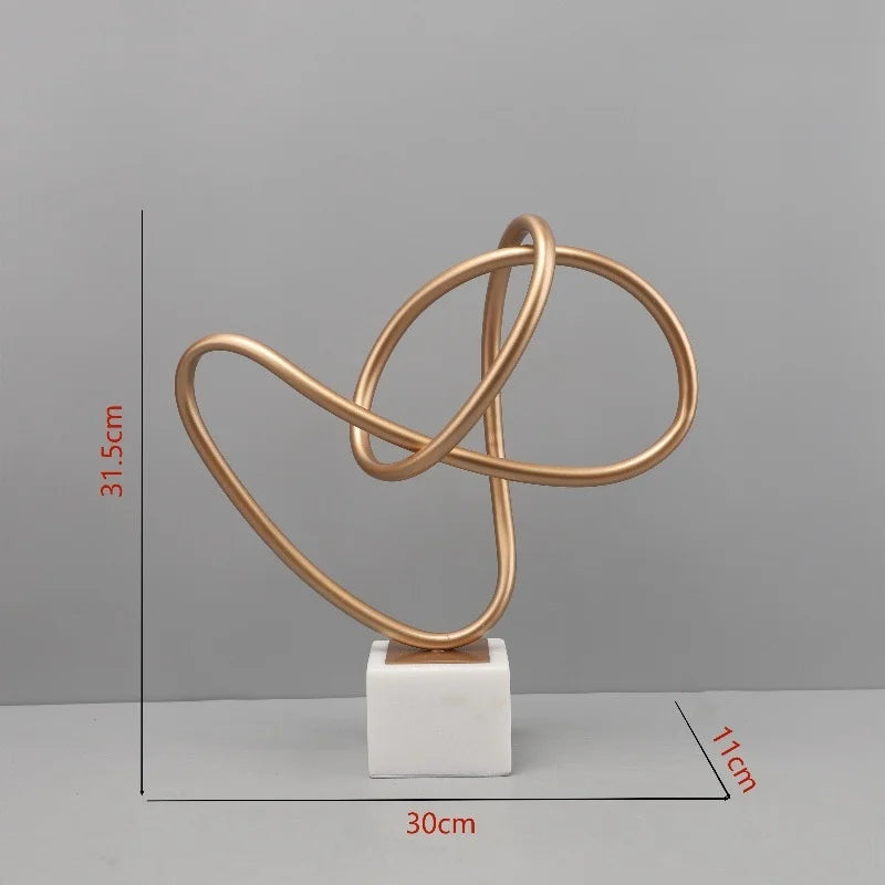 DecorBites™ Gold Line Geometric Metal Sculpture on Marble Base for Home Decor