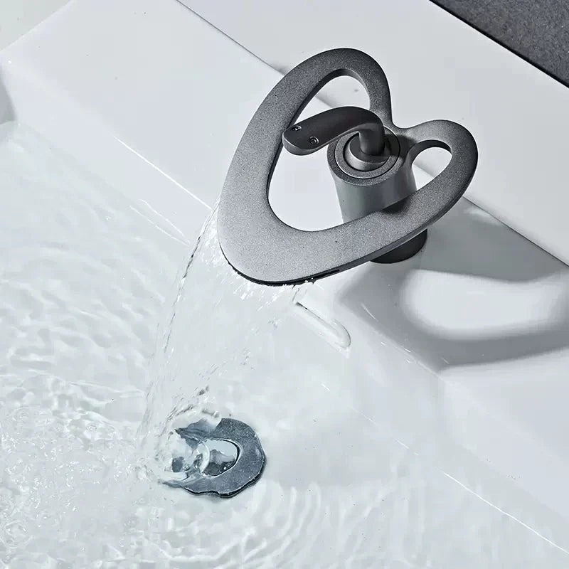 DecorBites™ Golden/White Basin Faucet: Black Brass Waterfall Sink Mixer Tap, Hot & Cold.
