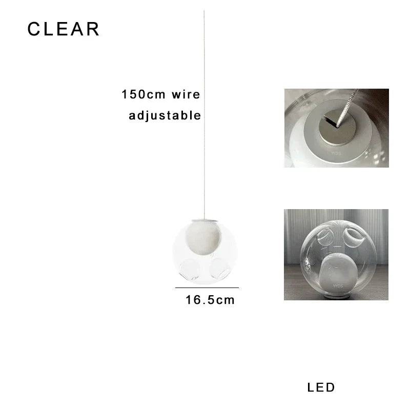 DecorBites™ Clear Glass Pendant Light Dimmable LED Luxury Hanging Lamp
