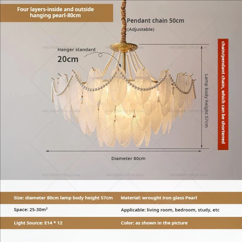 DecorBites™ Cream Wind Feather Pearl Crystal Chandelier for Luxury Living Room and Bedroom