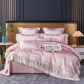 طقم مفروشات سرير الزفاف الفرنسي الفاخر من الحرير القطني المخرم من DecorBites™ لغرف نوم الأميرات الأنيقة
