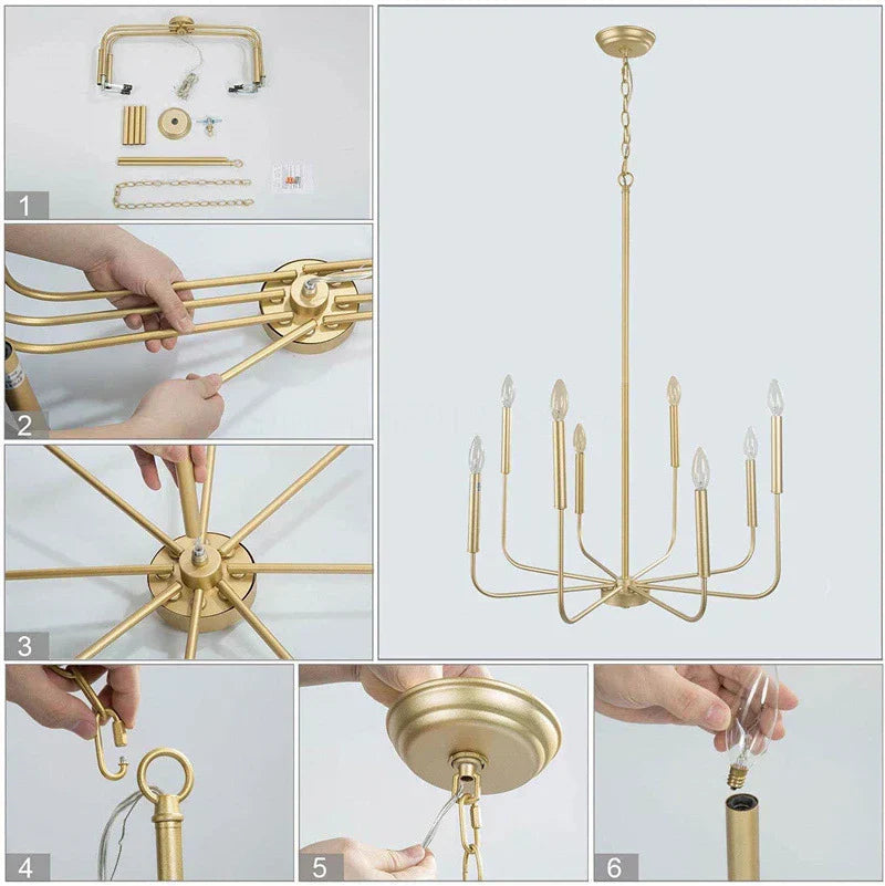 DecorBites™ ثريا ريترو ذهبية وسوداء بإضاءة شمعدان للسقف لغرفة المعيشة والمطعم