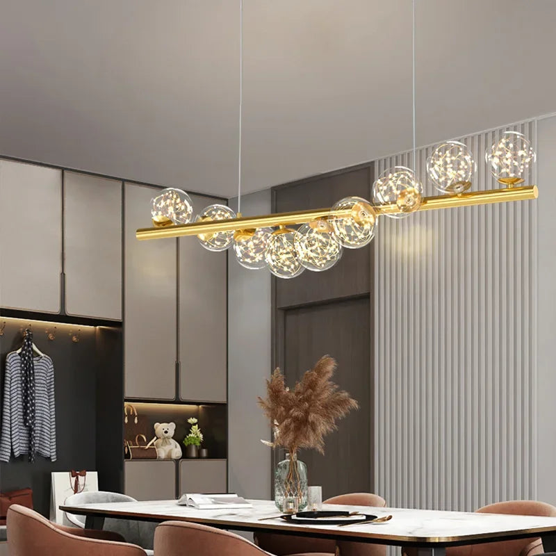 DecorBites™ Glass Ball G9 LED Long Chandelier for Dining Room Kitchen Office Lighting