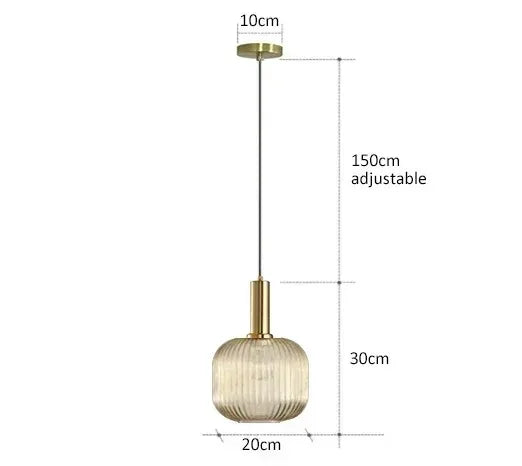 Nordic Ribbed Glass Pendant Light in Green, Grey or Amber