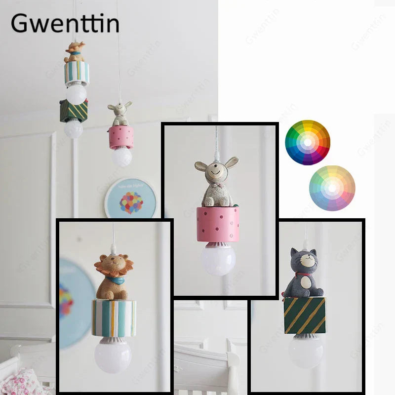 مصباح قلادة على شكل حيوانات للأطفال من DecorBites™: تركيبات إضاءة سقف LED على شكل أرنب وأسد وقطة