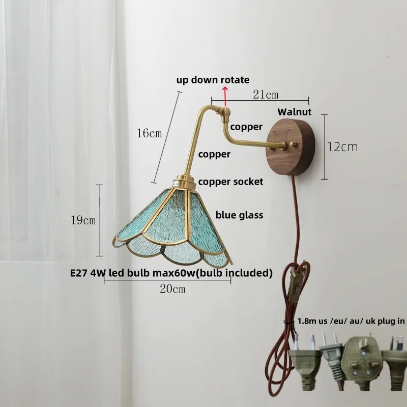 DecorBites™ LED Wall Lights Pull Chain Switch Bedside Lamp Amber Glass Modern Stair Light Fixtures