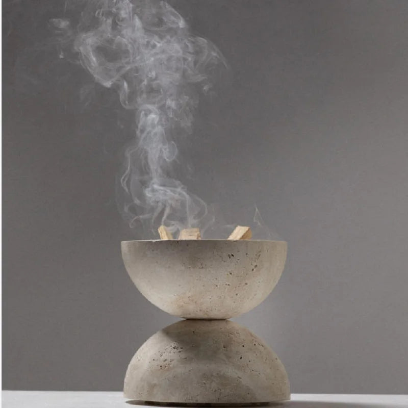 DecorBites™ Beige Travertine Sphere Incense Burner - Natural Marble Stone Religious Ornament