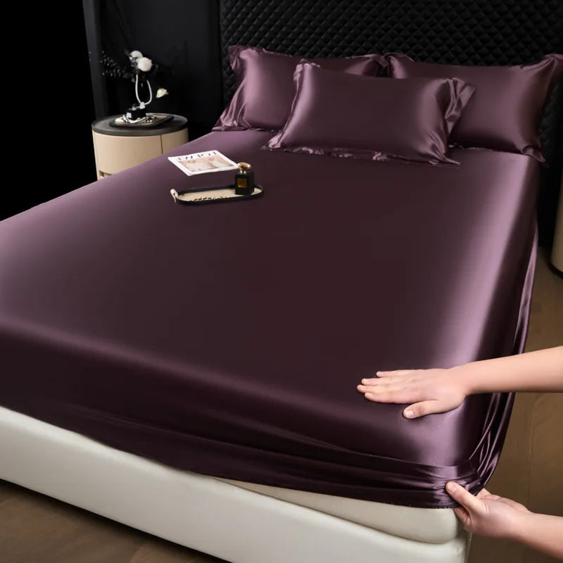 DecorBites™ 100% Mulberry Silk Fitted Sheet Set with Pillowcase - Luxury Solid Color Silk Bed Linen