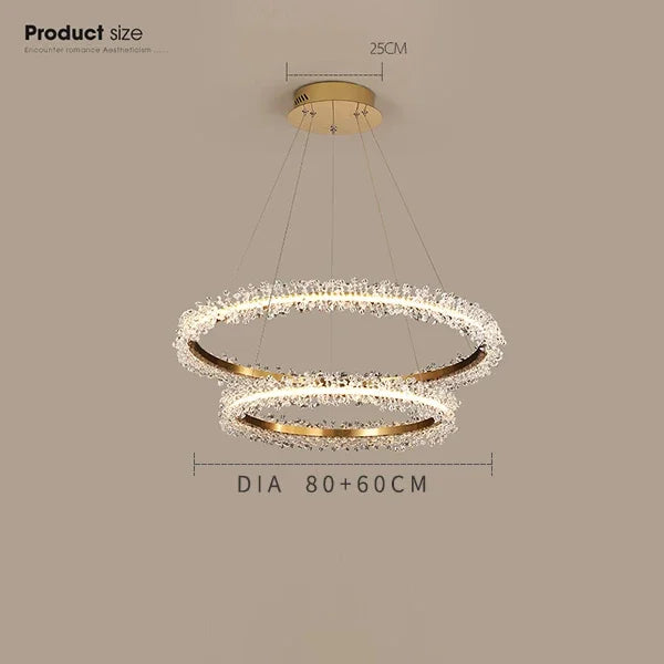 DecorBites™ ثريا ذهبية كريستالية للحلقات لغرفة المعيشة وديكور المطعم