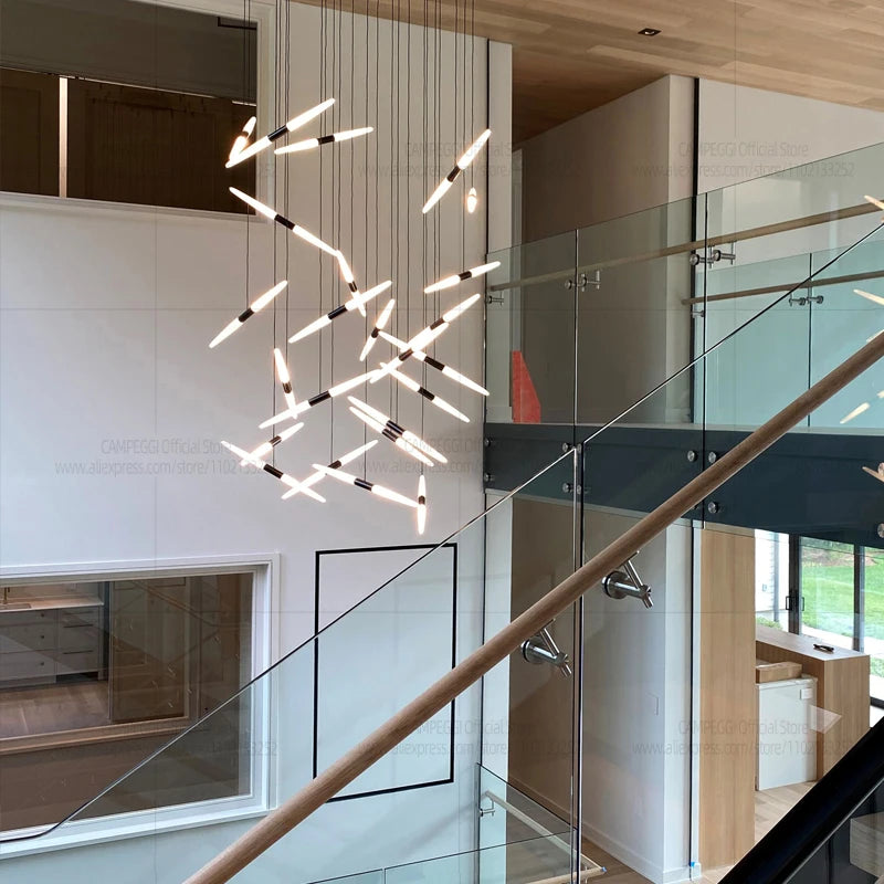 Modern Black Multi-Light Stairwell Pendant Light