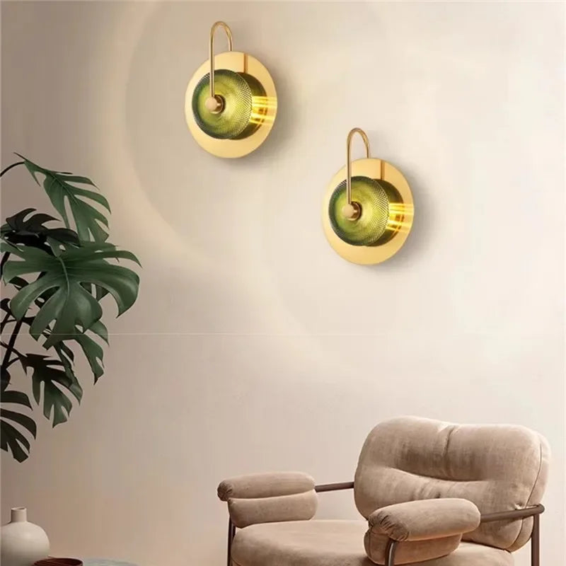 مصباح حائط DecorBites™ دائري من زجاج الكريستال الأخضر - أضواء فنية نورديكية بسيطة على طراز آرت ديكو