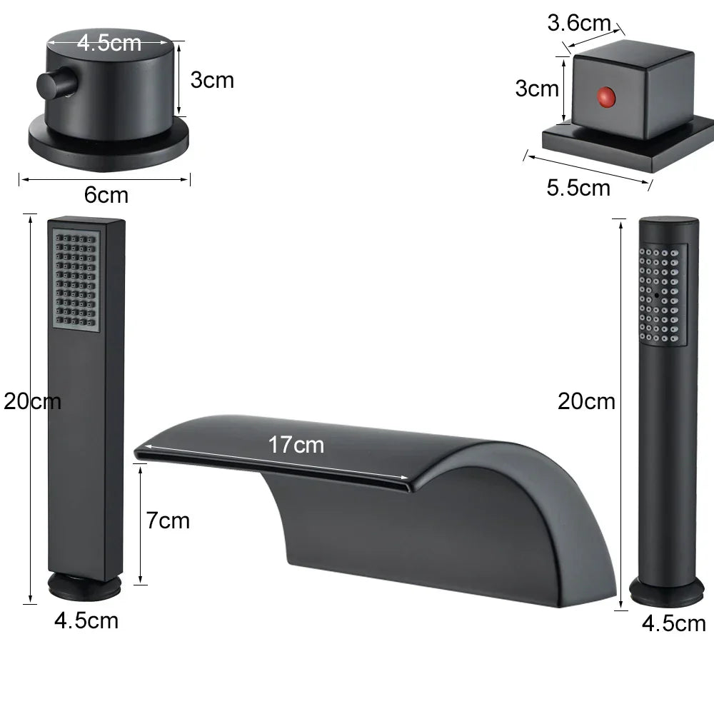 DecorBites™ Black Brass Waterfall Tub Faucet Three Handles Hot Cold Mixer