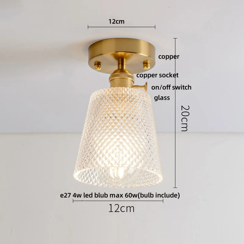 DecorBites™ Clear Glass LED Ceiling Light Fixture Modern Nordic Copper Knob Switch Lamp