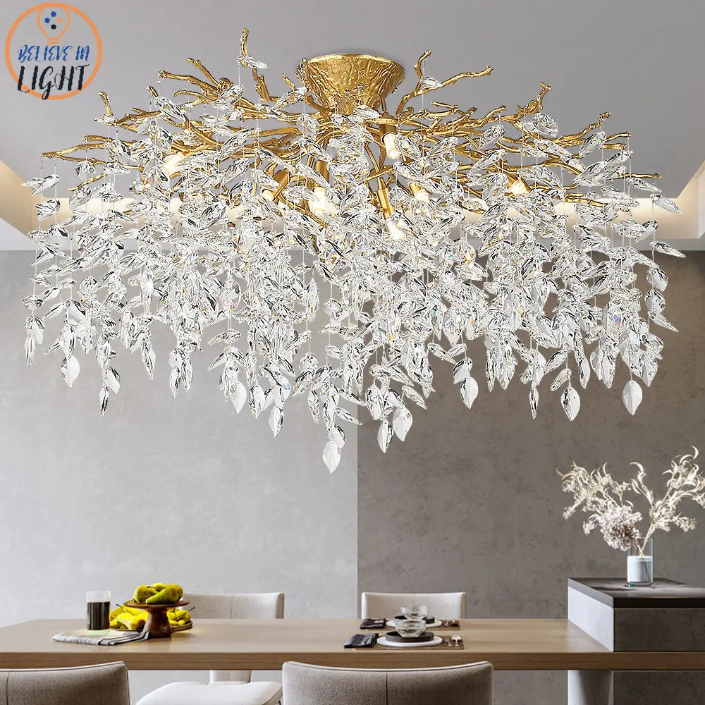 ثريا سقف LED كريستالية على شكل غصن DecorBites™ باللون الذهبي/الأسود لغرفة الطعام والبهو
