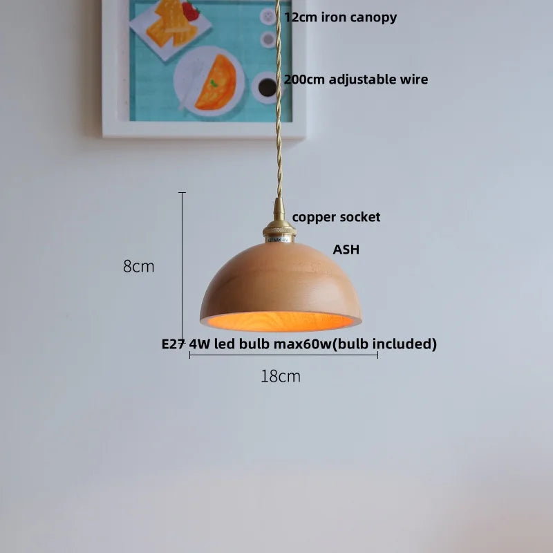 DecorBites™ Ash Wood LED Pendant Lamp Adjustable Hanging Lights Luminaire