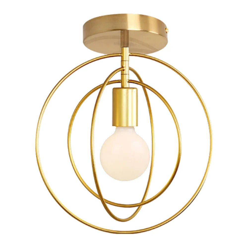 DecorBites™ Gold Iron Cage Ceiling Light مصباح سقف قفص حديدي ذهبي للديكور الاسكندنافي الحديث بتصميم عتيق E27